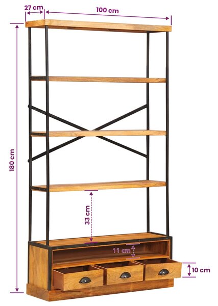 VidaXL 5-Szintes Könyvespolc Természetes 100 x 30 x 180 cm