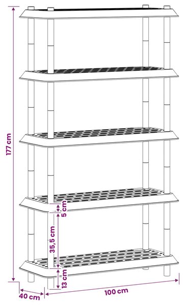 VidaXL Polc egység 5 szint 100 x 40 x 177 cm PP Fehér