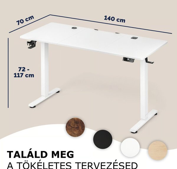 FLEXI állítható magasságú irodai íróasztal, 140x70x72–117cm, fehér Casaria