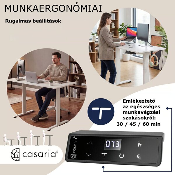FLEXI állítható magasságú irodai íróasztal, 140x70x72–117cm, fehér Casaria