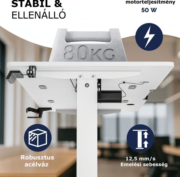 FLEXI állítható magasságú irodai íróasztal, 140x70x72–117cm, fehér Casaria
