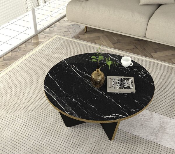 UnicUtil Marble Elegance dohányzóasztal, 75 x 75 x 35 cm, Fekete-Arany, UUMC17