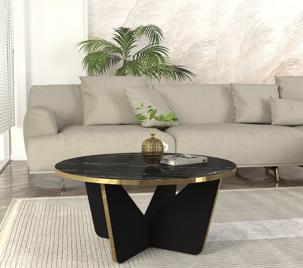 UnicUtil Marble Elegance dohányzóasztal, 75 x 75 x 35 cm, Fekete-Arany, UUMC17