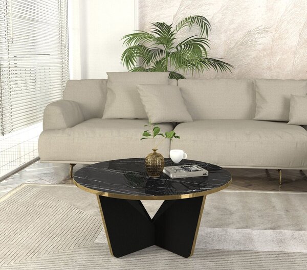 UnicUtil Marble Elegance dohányzóasztal, 75 x 75 x 35 cm, Fekete-Arany, UUMC17