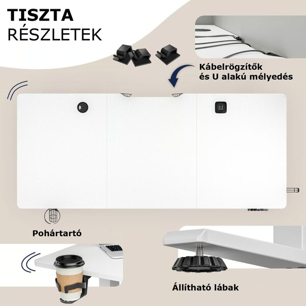 FLEXI állítható magasságú irodai íróasztal, 140x70x72–117cm, fehér Casaria