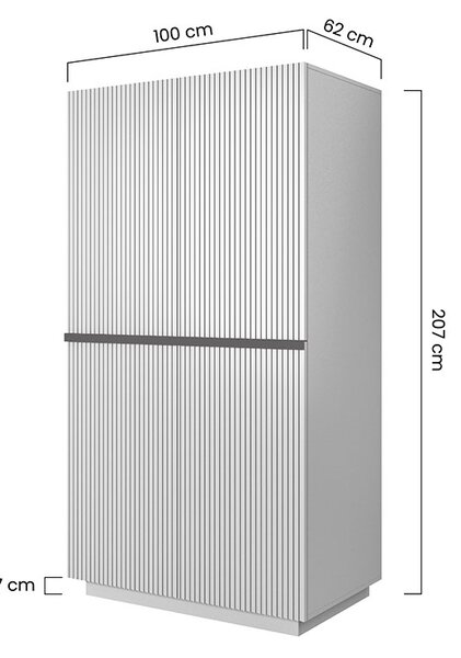 Nicole két ajtós ruhásszekrény, bordázott előlappal és fém fogantyúval - 100 cm - matt fekete / arany fogantyú