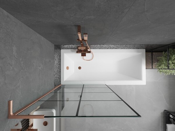 Mexen Next L, 1 szárnyú kádparaván 90 x 150 cm, 6mm átlátszó üveg-fekete mintás, rézprofil, 895-090-000-03-77-65