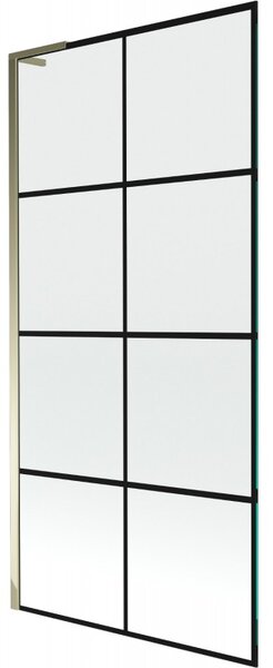Mexen Next L, 1 szárnyas kádparaván 90 x 150 cm, 6mm átlátszó üveg-fekete mintás, arany fényes profil, 895-090-000-03-77-50