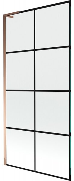 Mexen Next L, 1 szárnyú kádparaván 90 x 150 cm, 6mm átlátszó üveg-fekete mintás, rózsa arany profil, 895-090-000-03-77-60