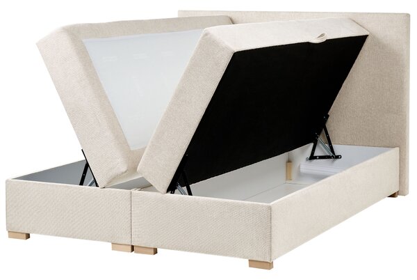 Boxspring ágy tárolóval MAJOR Világosbézs 140 x 200 cm
