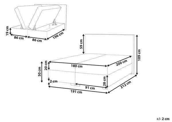 Boxspring ágy tárolóval MAJOR 180 x 200 cm Világosbézs