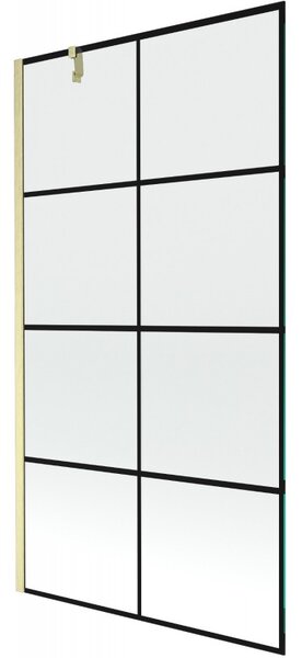 Mexen Next, 1 szárnyas kádparaván 100 x 150 cm, 6mm átlátszó üveg - fekete mintás, arany matt, 895-100-000-00-77-55