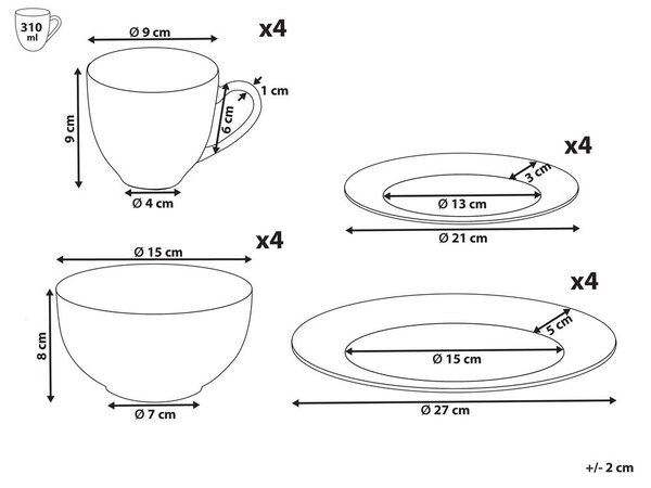 16 darabos étkészlet COWSLIP Porcelán Fehér