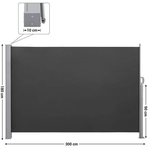 Oldalsó napellenző, kihúzható kültéri napellenző, 180x300 cm (Ma x M), füstszürke