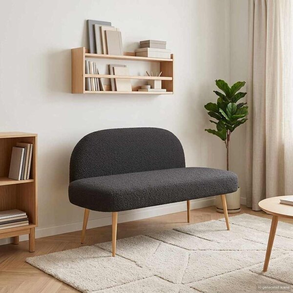 Kárpitozott pad háttámlával Fekete 110 x 60 x 76 cm Bouclé
