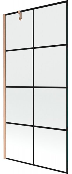 Mexen Next, 1 szárnyas kádparaván 90 x 150 cm, 6mm átlátszó üveg - fekete mintás, réz matt, 895-090-000-00-70-77