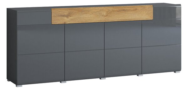 Komód Torsone 102, Laminált forgácslap, 83x208x39cm, Antracit, Fényes antracit, Grandson tölgy