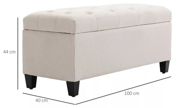 HOMCOM Tárolópad kárpitozott pad vászonhatásúval, 100 x 40 x 44 cm, krémfehér
