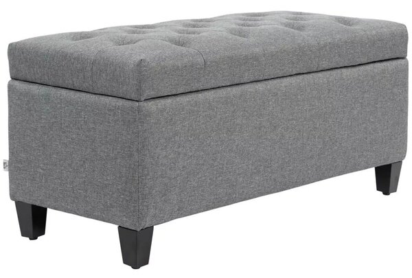 Pad, kárpitozott pad tárolóhellyel, vászonhatású poliészter, kaucsukfa, 100 x 40 x 44 cm, világosszürke