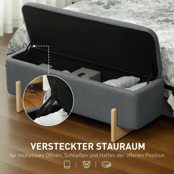 HOMCOM Puff tárolóval, pad habpárnával, vászonutánzat, 111 x 44 x 44,5 cm, sötétszürke