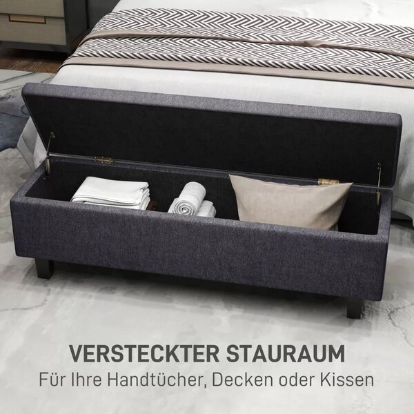 Tárolópad lenvászon hatású kivitelben, gumifa lábakkal, nappaliba, hálószobába, előszobába, sötétszürke