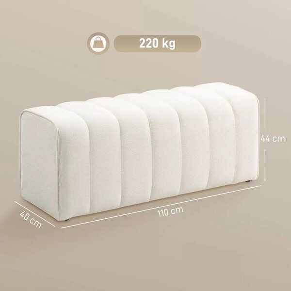 HOMCOM Modern hálószobai pad, kárpitozott pad fa vázzal, teherbírás akár 220 kg, lábtartó, krémfehér
