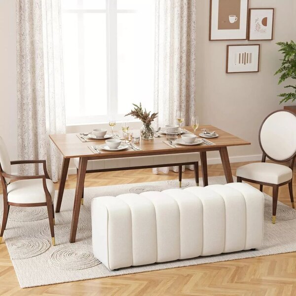 HOMCOM Modern hálószobai pad, kárpitozott pad fa vázzal, teherbírás akár 220 kg, lábtartó, krémfehér