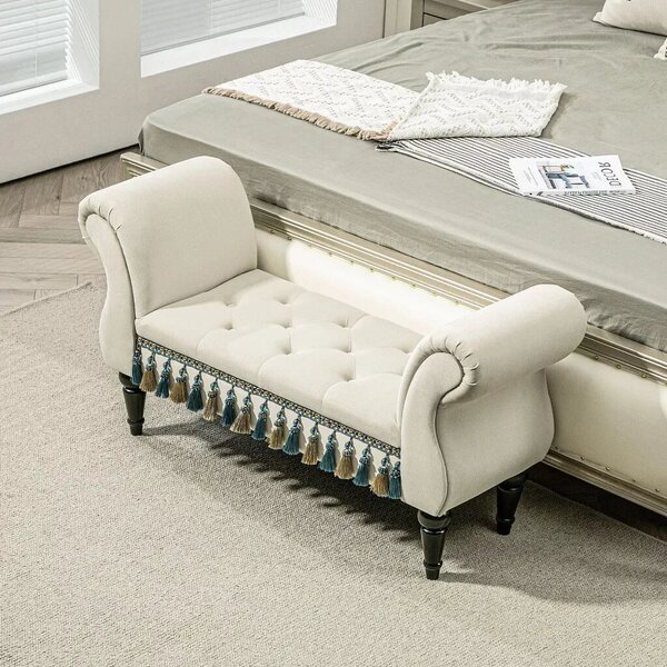 Kárpitozott pad, ülőfelülettel, vintage dizájn, 150 kg-ig, 117x40x58 cm, bézs
