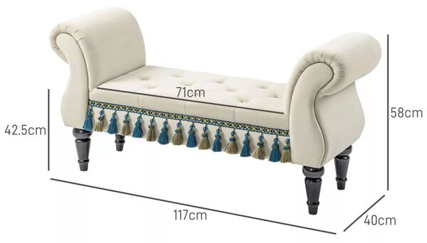 Kárpitozott pad, ülőfelülettel, vintage dizájn, 150 kg-ig, 117x40x58 cm, bézs