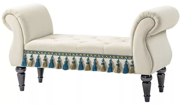 Kárpitozott pad, ülőfelülettel, vintage dizájn, 150 kg-ig, 117x40x58 cm, bézs