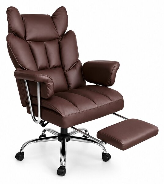 Ergonomikus irodai és gamer szék lábtartóval, barna ökobőr borítással, állítható magassággal, dönthető háttámlával, kényelmes kartámaszokkal, 150 kg teherbírással, modern kialakítással