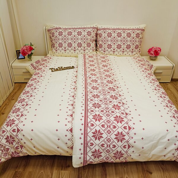 Etnico bordó pamut ágyneműhuzat - 1x Párna 90x70cm, 1x Paplan 140x200cm