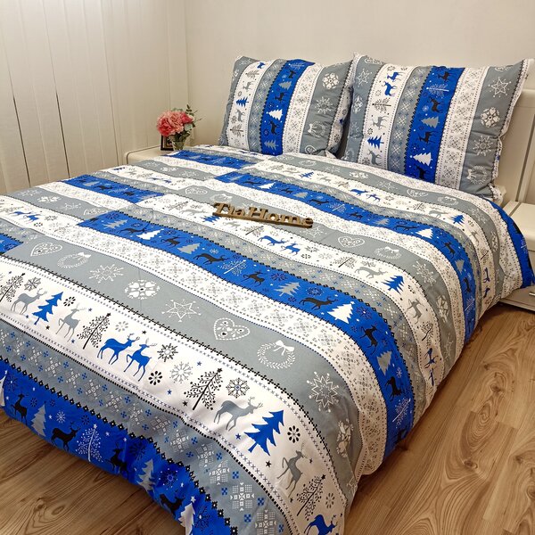 Karácsonyi kék Christmas pamut ágyneműhuzat - 1x Párna 90x70cm, 1x Paplan 140x200cm