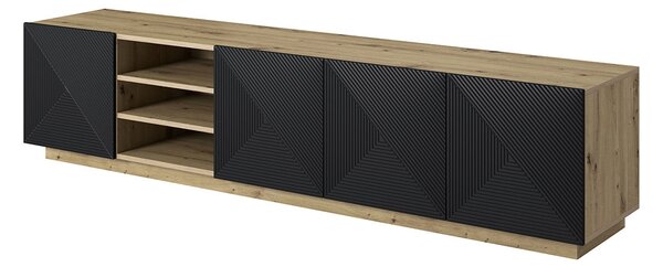 Asha TV-szekrény 200 cm polccal - artisan/fekete matt
