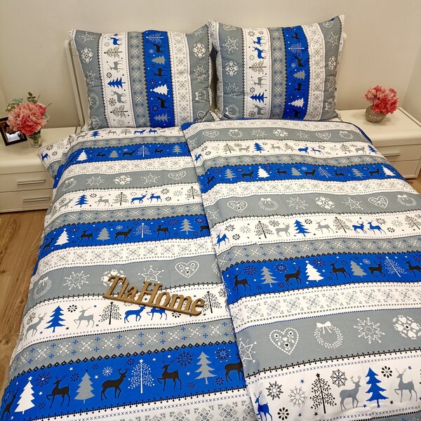 Karácsonyi kék Christmas pamut ágyneműhuzat - 1x Párna 90x70cm, 1x Paplan 140x200cm