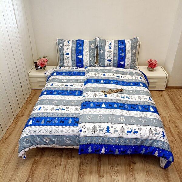 Karácsonyi kék Christmas pamut ágyneműhuzat - 1x Párna 90x70cm, 1x Paplan 140x200cm