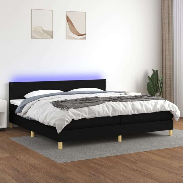 VidaXL Ágy - Fekete Szövet - Rugós - LED - 200x200 cm