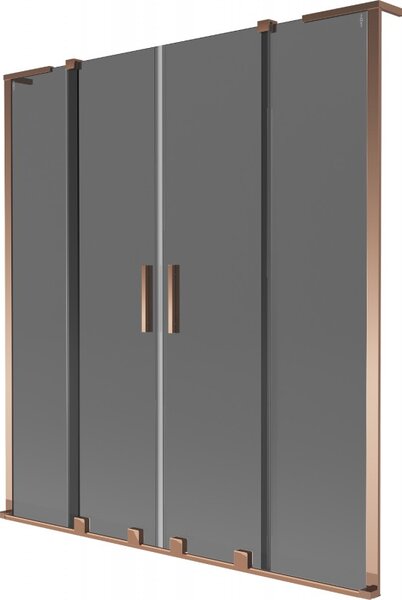 Mexen Velar L Duo, 2 szárnyas eltolható kádparaván 140 x 150 cm, 8mm szürke üveg, rózsaszín arany, 896-140-003-42-60