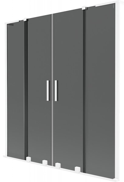 Mexen Velar L Duo, 2 szárnyas eltolható kádparaván 140 x 150 cm, 8mm szürke üveg, fehér matt, 896-140-003-42-20