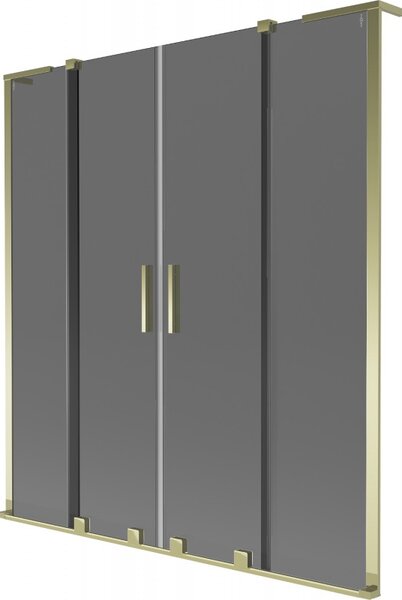 Mexen Velar L Duo, 2 szárnyas eltolható kádparaván 140 x 150 cm, 8mm szürke üveg, arany fényes, 896-140-003-42-50