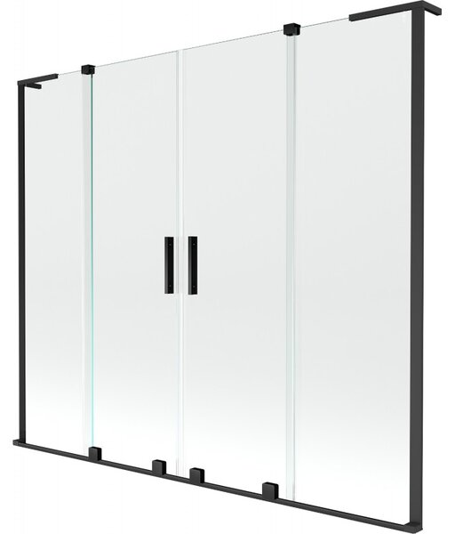 Mexen Velar L Duo, 2 szárnyas eltolható kádparaván 170 x 150 cm, 8mm átlátszó üveg, fekete matt, 896-170-003-02-70