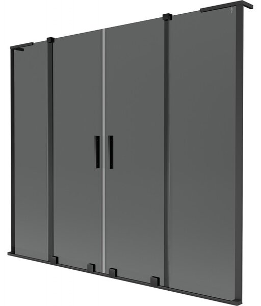 Mexen Velar L Duo, 2 szárnyas eltolható kádparaván 170 x 150 cm, 8mm szürke üveg, fekete matt, 896-170-003-42-70