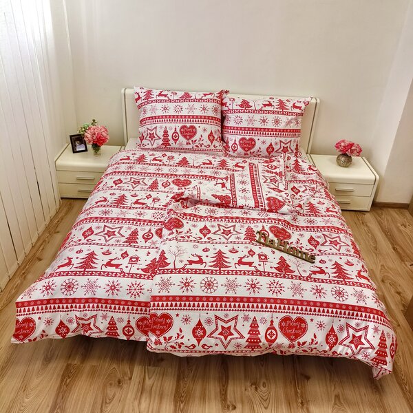 Karácsonyi Christmas piros pamut ágyneműhuzat - 1x Párna 90x70cm, 1x Paplan 140x200cm