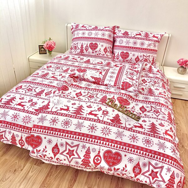 Karácsonyi Christmas piros pamut ágyneműhuzat - 1x Párna 90x70cm, 1x Paplan 140x200cm