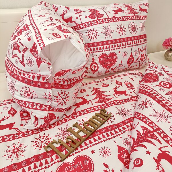 Karácsonyi Christmas piros pamut ágyneműhuzat - 1x Párna 90x70cm, 1x Paplan 140x200cm