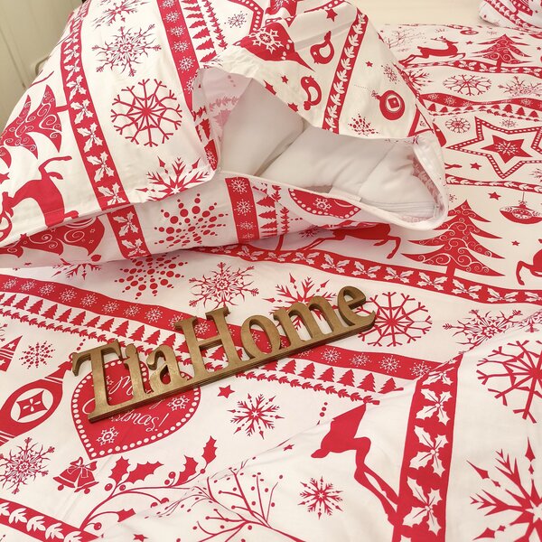 Karácsonyi Christmas piros pamut ágyneműhuzat - 1x Párna 90x70cm, 1x Paplan 140x200cm