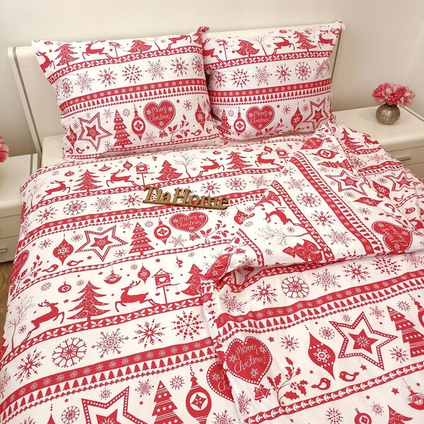 Karácsonyi Christmas piros pamut ágyneműhuzat - 1x Párna 90x70cm, 1x Paplan 140x200cm