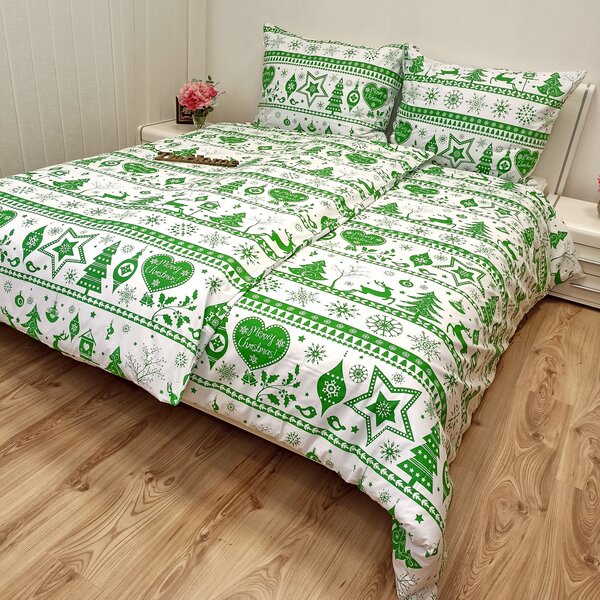 Karácsonyi zöld Christmas pamut ágyneműhuzat - 1x Párna 90x70cm, 1x Paplan 140x200cm