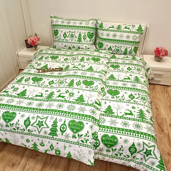 Karácsonyi zöld Christmas pamut ágyneműhuzat - 1x Párna 90x70cm, 1x Paplan 140x200cm