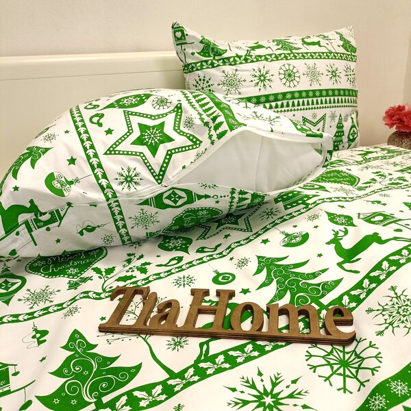 Karácsonyi zöld Christmas pamut ágyneműhuzat - 1x Párna 90x70cm, 1x Paplan 140x200cm